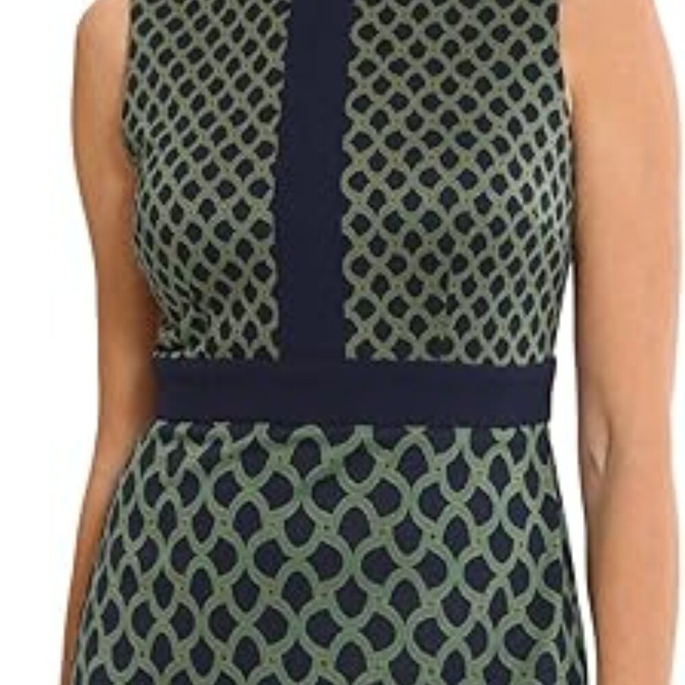 LONDON TIMES Women's Sheath Geo Link Navy/Green Mini Dress Size 14 NWT - Picture 7 of 8